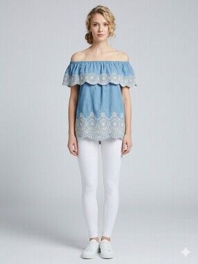 Fever Blue Embroidered Off-Shoulder Tunic